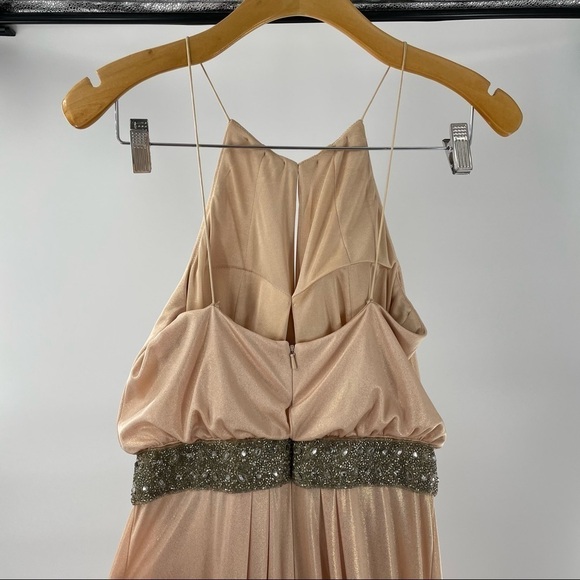 Aidan Mattox Metallic Halter Beaded Maxi Length Formal Gown Dress - Picture 5 of 15